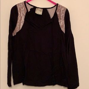 Black peasant top with velvet panel